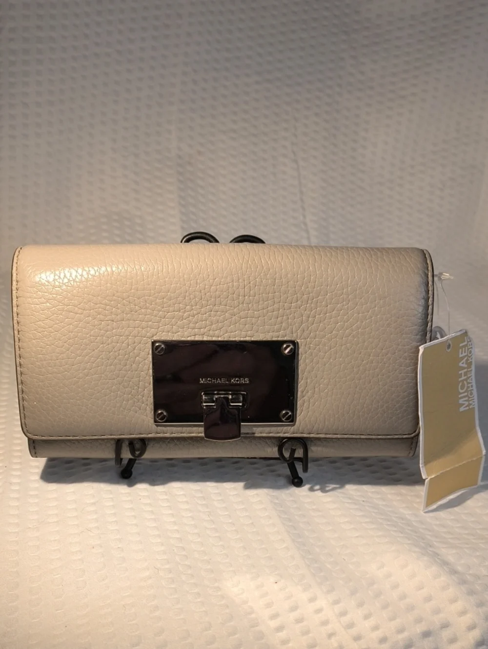 Michael Kors Pebbled Leather Clutch in Pearl Gray